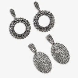 Sohi pack of women's intricate circular drop earrings image 4