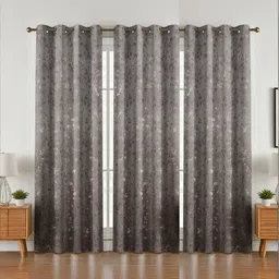 GEET CREATIONS Grey Set of 3 Floral Room Darkening Door Curtain-image-52