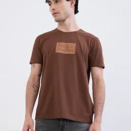 Spykar Bison Brown Cotton Polyblend Regular Solid T-Shirts-image-19