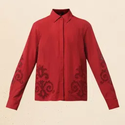 Vero Moda Sun-Dried Tomato Cotton Regular Fit Embroidered Shirt image 4