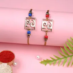 Aapno Rajasthan Sqaure Designed Golden Thread Set of 2 Rakhi-picture-22