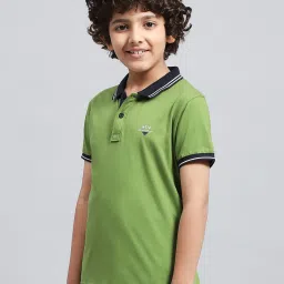 Monte Carlo Kids Green Polo Neck Half Sleeve Regular Fit T-Shirt image 4