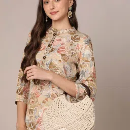 Vaamsi Khaki Floral Print Straight Kurta image 4