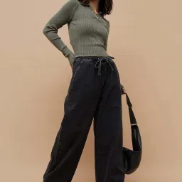 Ginger by Lifestyle Black Cotton Mid Rise Baggy Jeans image 4