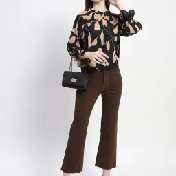 MADAME Brown Cotton Relaxed Fit Mid Rise Jeans image 4