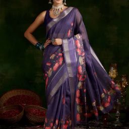 Libas Purple Brasso Floral Printed Saree-picture-18