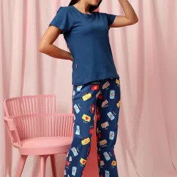 Clovia Blue Printed Top With Pyjamas image 4
