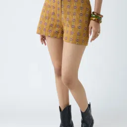 Bombay Paisley by Westside Mustard Embroidered Cotton-Blend Shorts-image-31
