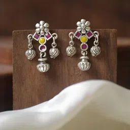 NAMAN ARTS Silver Plated Floral Drop Earrings-picture-23