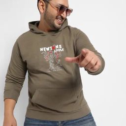 Instafab Plus Green Cotton Regular fit Printed Plus Size Hooded Sweatshirt-picture-43