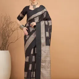 Saree Mall Black Silk Self Saree with Blouse Piece-image-46