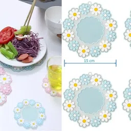puno Silicone Hot Pot Holder/Silicon Hot Mat/Dining table mat(Set of 4)BLUE COLOR mat finish Trivet-picture-37