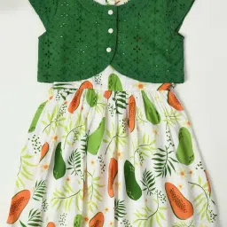 Bella Moda Kids Green & White Self Design Fit & Flare Dress with Jacket-picture-18