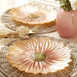 Pure Home and Living Gold & Pink Glass Flower Shaped Dinner Plates - Set of 2-picture-29