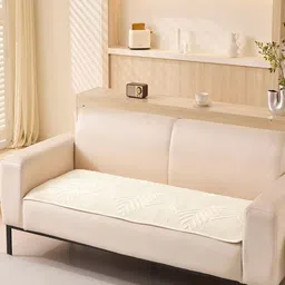 HOUSE OF QUIRK Herringbone Chenille White Self Design Velvet Anti-Slip 1 Seater Sofa Mat-image-87