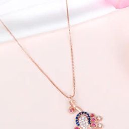 Zavya 925 Sterling Silver Vibrant Peacock with Blue Sapphires & Pink Rubies Rose Gold Plated Pendant-picture-12