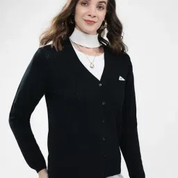 Monte Carlo Black Acrylic Nylon Woven Design Cardigan image 3