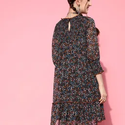 Antheaa Multicoloured Floral Print Chiffon A-Line Knee Length Dress image 5