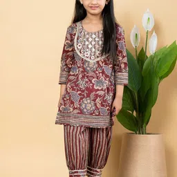 Readiprint Fashions Girls Floral Printed Regular Thread Work Pure Cotton Kurti with Salwar image 5