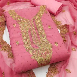 HERE&NOW Floral Embroidered Thread Work Unstitched Dress Material image 1