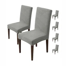 HOUSE OF QUIRK Grey 6 Pcs Striped Jacquard Removable & Washable Short Dining Chair Covers-picture-33