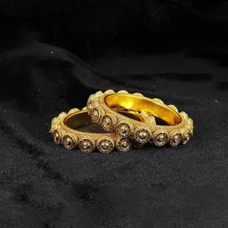 ZULKA Set Of 2 Gold Plated Metal with Zircon Stones & Beads Rajwadi Bangles Kada-picture-34