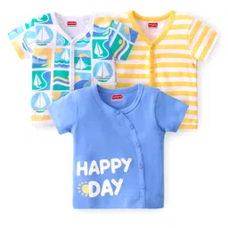 Babyhug 100% Cotton Interlock Knit Half Sleeves Vests Boat Print Pack of 3 - Multicolour-image-34