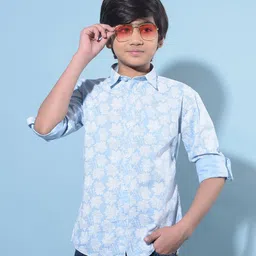 CRIMSOUNE CLUB Full Sleeves Leaves Printed Shirt - Blue-picture-10