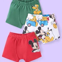 Babyhug Disney Cotton Knit Trunks with Mickey Mouse Graphics Pack of 3 - Red White & Green-image-56
