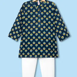 Babyhug Cotton Woven Full Sleeves Floral Printed Kurta Pyjama Set - Navy Blue-image-73