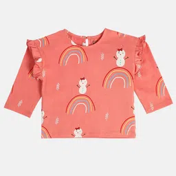 MINI KLUB Cotton Full Sleeves Rainbow & Snow Man Printed Top - Pink-image-91