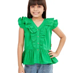 Olele Cotton Woven Frill Sleeves Victoria Ruffled Top - Green-picture-25