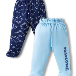 Doodle Poodle Interlock Knit Full Length Bootie Leggings With Dino & Text Print Pack Of 2 - Light Blue & Navy Blue-image-25