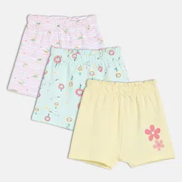 MINI KLUB Cotton Knit Pack Of 3 Floral & Birds Printed Shorts - Blue & White-image-72