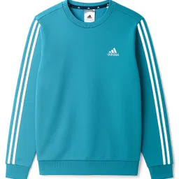 Adidas Kids Cotton Knit Full Sleeves Striped Sweatshirt Logo Print - Turquoise-picture-11