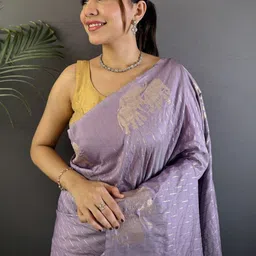 kalini Lavender Lichi Silk Two Tone Saree With Zari Weaving And Matching Blouse Piece image 4