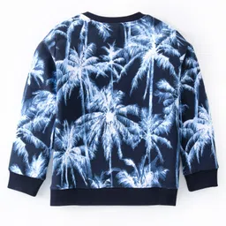 Tiara Fleece Full Sleeves Palm Tree Printed Sweatshirt With Pant - Navy Blue image 4