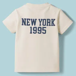 Smarty Boys Sinker Knit Half Sleeves T-Shirt and Shorts Set With Brooklyn Text Print - Cream image 3