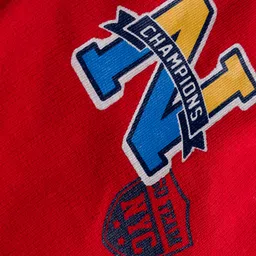 Babyhug Terry Knit Full Length Lounge Pant with Text Print - Red & Navy Blue image 3