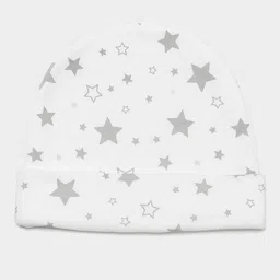 Mi Arcus Cotton Knit Pack Of 2 Stars & Teddy Bear Designed Caps With Socks Set - Cream & Brown image 3