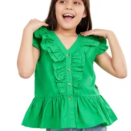 Olele Cotton Woven Frill Sleeves Victoria Ruffled Top - Green image 5