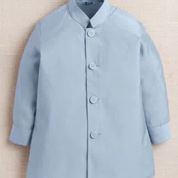 Ahhaaaa Viscose Woven Full Sleeves Solid Kurta Pant With Floral Printed Nehru Jacket & Mala Set - Blue image 5