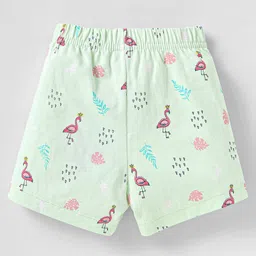 Teddy Sinker Knit Knee Length Unicorn Birds & Panda Printed Shorts with Bow Applique & Stripes Pack of 3 - Lavender Light Blue & Green image 5