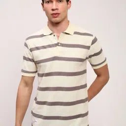 showoffff Showoff Cream Cotton Slim Fit Striped Polo T-Shirt-picture-36
