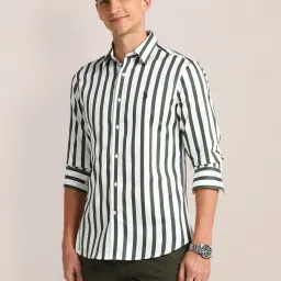 U.S. Polo Assn. Green Cotton Slim Fit Striped Shirt image 4