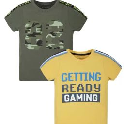 Plum Tree Kids Yellow & Grey Cotton Printed T-Shirt (Pack of 2)-picture-41