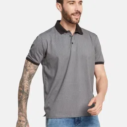 Octave Grey Cotton Regular Fit Printed Polo T-Shirt image 4