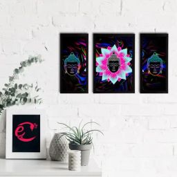 eCraftIndia Set of 3 Meditating Lord Buddha Satin Matt Textured UV Art Painting-picture-0