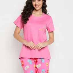 Clovia Pink Geometric Print Top With Shorts-picture-12