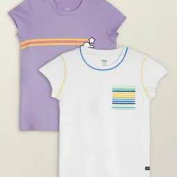 XY Life Kids White & Purple Cotton Printed T-Shirt (Pack of 2)-image-2